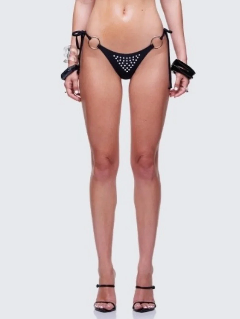 Finesse Quen Black Stidden Bikini Bottom/new/msrp $28